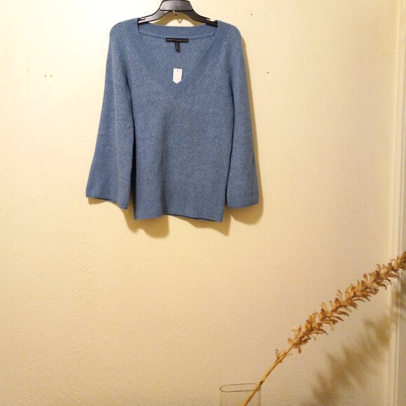 NWT WHBM Cozy Blue Bell Sleeve Sweater Size M Minimalist Simple Capsule 70s